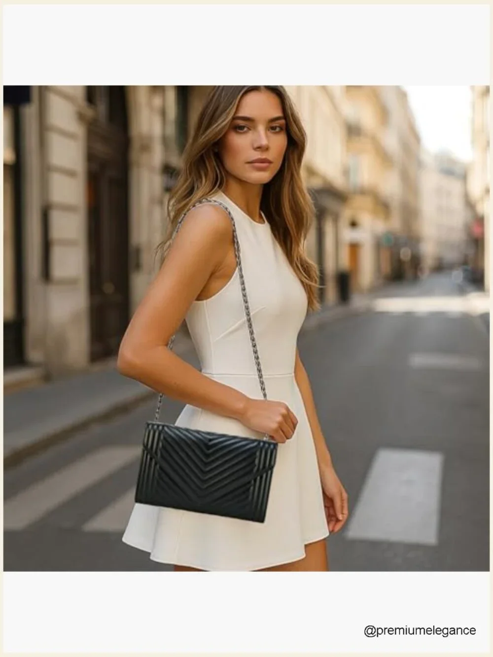 Small Quilted Leather Crossbody Bag with Chain Strap